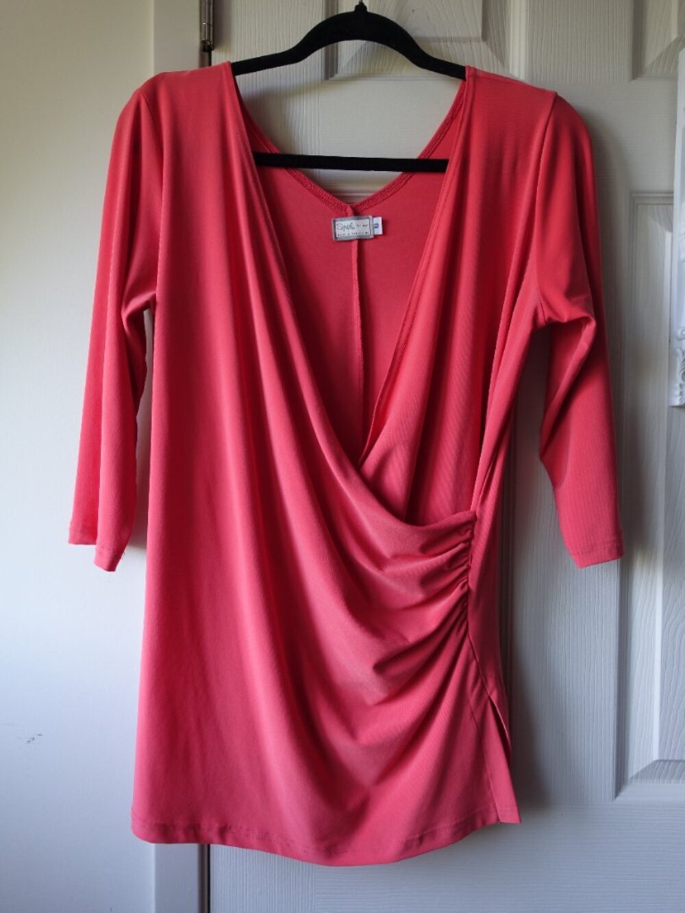 Sympli Coral Coral Draped Wrap-Front Blouse Peach